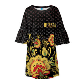 Детское платье 3D с принтом Россия в Новосибирске, 100% полиэстер | прямой силуэт, чуть расширенный к низу. Круглая горловина, на рукавах — воланы | роспись | россия | хохлома | цветы | я русский