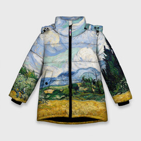 Зимняя куртка для девочек 3D с принтом Ван Гог Картина в Новосибирске, ткань верха — 100% полиэстер; подклад — 100% полиэстер, утеплитель — 100% полиэстер. | длина ниже бедра, удлиненная спинка, воротник стойка и отстегивающийся капюшон. Есть боковые карманы с листочкой на кнопках, утяжки по низу изделия и внутренний карман на молнии. 

Предусмотрены светоотражающий принт на спинке, радужный светоотражающий элемент на пуллере молнии и на резинке для утяжки. | картина | лето | масло | мировой шедевр | пейзаж