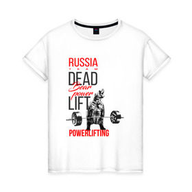 Женская футболка хлопок с принтом Powerlifting bear power в Новосибирске, 100% хлопок | прямой крой, круглый вырез горловины, длина до линии бедер, слегка спущенное плечо | deadlift | медведь со штангой | пауэрлифтинг