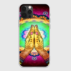 Чехол для iPhone 12 Pro с принтом Meditation в Новосибирске, силикон | область печати: задняя сторона чехла, без боковых панелей | 3d | indian | mandala | арт | йога | медитация | руки | узор | цветы
