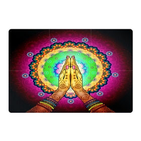 Магнитный плакат 3Х2 с принтом Meditation в Новосибирске, Полимерный материал с магнитным слоем | 6 деталей размером 9*9 см | Тематика изображения на принте: 3d | indian | mandala | арт | йога | медитация | руки | узор | цветы