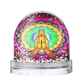Снежный шар с принтом Meditation в Новосибирске, Пластик | Изображение внутри шара печатается на глянцевой фотобумаге с двух сторон | 3d | indian | mandala | арт | йога | медитация | руки | узор | цветы
