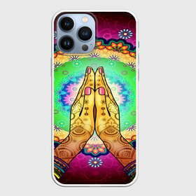 Чехол для iPhone 13 Pro Max с принтом Meditation в Новосибирске,  |  | 3d | indian | mandala | арт | йога | медитация | руки | узор | цветы