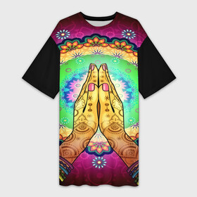 Платье-футболка 3D с принтом Meditation в Новосибирске,  |  | 3d | indian | mandala | арт | йога | медитация | руки | узор | цветы