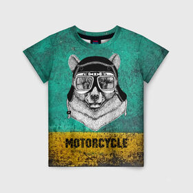 Детская футболка 3D с принтом Мотоцикл медведь в Новосибирске, 100% гипоаллергенный полиэфир | прямой крой, круглый вырез горловины, длина до линии бедер, чуть спущенное плечо, ткань немного тянется | 3d | motor bicycle | motorbike | motorcycle | авто | автомобильные | водитель | механик | мотоциклист | очки