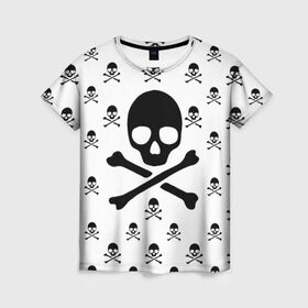 Женская футболка 3D с принтом Черепа в Новосибирске, 100% полиэфир ( синтетическое хлопкоподобное полотно) | прямой крой, круглый вырез горловины, длина до линии бедер | black milk | bones | dg | pattern | skull | skulls | кости | узор | череп | черепа