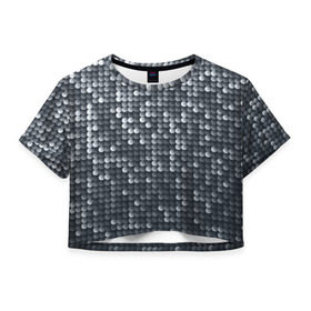 Женская футболка 3D укороченная с принтом Мелкие Шарики в Новосибирске, 100% полиэстер | круглая горловина, длина футболки до линии талии, рукава с отворотами | кольчуга | металл | перелив | рыбный | серебро | черно белый | чешуйки | чешуя