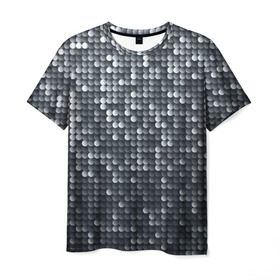 Мужская футболка 3D с принтом Мелкие Шарики в Новосибирске, 100% полиэфир | прямой крой, круглый вырез горловины, длина до линии бедер | кольчуга | металл | перелив | рыбный | серебро | черно белый | чешуйки | чешуя