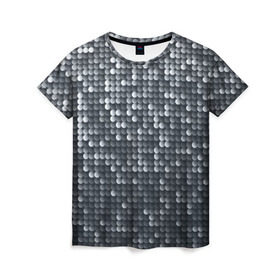 Женская футболка 3D с принтом Мелкие Шарики в Новосибирске, 100% полиэфир ( синтетическое хлопкоподобное полотно) | прямой крой, круглый вырез горловины, длина до линии бедер | кольчуга | металл | перелив | рыбный | серебро | черно белый | чешуйки | чешуя