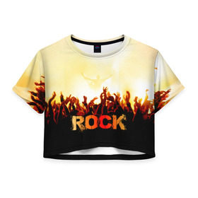 Женская футболка 3D укороченная с принтом Rock концерт в Новосибирске, 100% полиэстер | круглая горловина, длина футболки до линии талии, рукава с отворотами | rock | в толпу | гитара | группа | дым | жанр | концерт | металл | музыка | надпись | панк | певец | песня | прыжок | рок | рок н рол | руки | стиль | хард | хой | я люблю рок