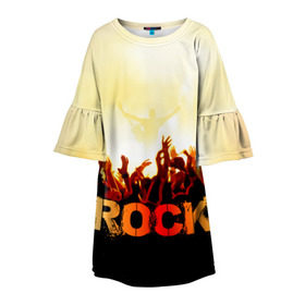 Детское платье 3D с принтом Rock концерт в Новосибирске, 100% полиэстер | прямой силуэт, чуть расширенный к низу. Круглая горловина, на рукавах — воланы | rock | в толпу | гитара | группа | дым | жанр | концерт | металл | музыка | надпись | панк | певец | песня | прыжок | рок | рок н рол | руки | стиль | хард | хой | я люблю рок