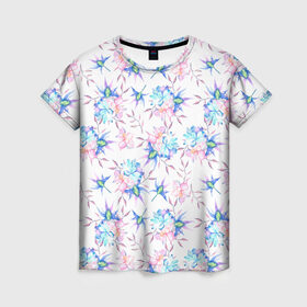 Женская футболка 3D с принтом Цветы в Новосибирске, 100% полиэфир ( синтетическое хлопкоподобное полотно) | прямой крой, круглый вырез горловины, длина до линии бедер | flower | flowers | spring | весна | нежность | цветок | цветы