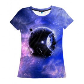 Женская футболка 3D с принтом Вселенная бесконечна в Новосибирске, 100% полиэфир ( синтетическое хлопкоподобное полотно) | прямой крой, круглый вырез горловины, длина до линии бедер | звезды | планета | разноцветный | шлем | яркий