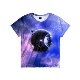 Детская футболка 3D с принтом Вселенная бесконечна в Новосибирске, 100% гипоаллергенный полиэфир | прямой крой, круглый вырез горловины, длина до линии бедер, чуть спущенное плечо, ткань немного тянется | звезды | планета | разноцветный | шлем | яркий
