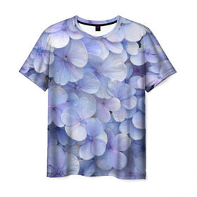 Мужская футболка 3D с принтом Гортензия голубая в Новосибирске, 100% полиэфир | прямой крой, круглый вырез горловины, длина до линии бедер | hydrangea | лето | нежность | незабудка | цветы