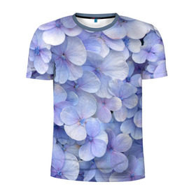 Мужская футболка 3D спортивная с принтом Гортензия голубая в Новосибирске, 100% полиэстер с улучшенными характеристиками | приталенный силуэт, круглая горловина, широкие плечи, сужается к линии бедра | hydrangea | лето | нежность | незабудка | цветы