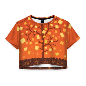 Женская футболка 3D укороченная с принтом Золотая осень в Новосибирске, 100% полиэстер | круглая горловина, длина футболки до линии талии, рукава с отворотами | ветви | ветка | дерево | древо | лес | листва | листья | осень | природа