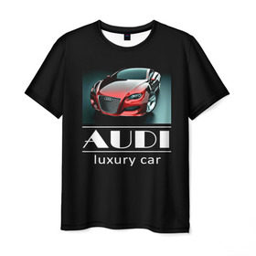 Мужская футболка 3D с принтом AUDI luxury car в Новосибирске, 100% полиэфир | прямой крой, круглый вырез горловины, длина до линии бедер | ауди | машина