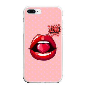 Чехол для iPhone 7Plus/8 Plus матовый с принтом Lips в Новосибирске, Силикон | Область печати: задняя сторона чехла, без боковых панелей | 3d | love | pop art | арт | губы | девушкам | любовь | поп арт | поцелуй | розовый | сердечки