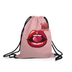 Рюкзак-мешок 3D с принтом Lips в Новосибирске, 100% полиэстер | плотность ткани — 200 г/м2, размер — 35 х 45 см; лямки — толстые шнурки, застежка на шнуровке, без карманов и подкладки | 3d | love | pop art | арт | губы | девушкам | любовь | поп арт | поцелуй | розовый | сердечки