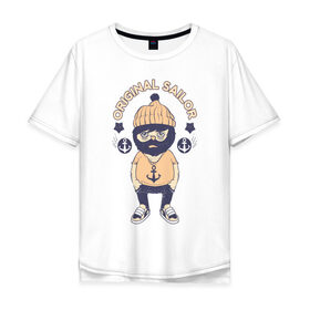 Мужская футболка хлопок Oversize с принтом Original Sailor в Новосибирске, 100% хлопок | свободный крой, круглый ворот, “спинка” длиннее передней части | арт | военно морской флот | матрос | моряк | надпись | речник | якорь