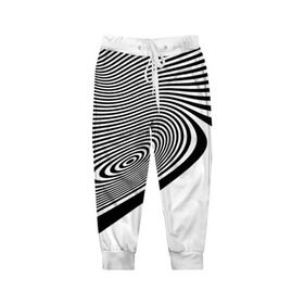 Детские брюки 3D с принтом Black&White illusion в Новосибирске, 100% полиэстер | манжеты по низу, эластичный пояс регулируется шнурком, по бокам два кармана без застежек, внутренняя часть кармана из мелкой сетки | Тематика изображения на принте: 3d | абстракции | иллюзия | линии | полосы | черно белые