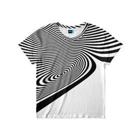 Детская футболка 3D с принтом Black&White illusion в Новосибирске, 100% гипоаллергенный полиэфир | прямой крой, круглый вырез горловины, длина до линии бедер, чуть спущенное плечо, ткань немного тянется | Тематика изображения на принте: 3d | абстракции | иллюзия | линии | полосы | черно белые
