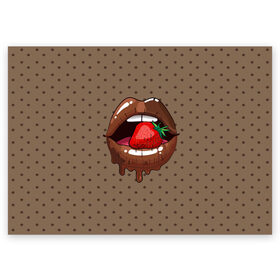 Поздравительная открытка с принтом Шоколадные губки в Новосибирске, 100% бумага | плотность бумаги 280 г/м2, матовая, на обратной стороне линовка и место для марки
 | 3d | pop art | арт | горошек | губы | девушкам | еда | клубника | кружочек | поп арт | текстура | шоколад | ягоды