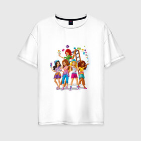 Женская футболка хлопок Oversize с принтом ЛЕГО Френдс в Новосибирске, 100% хлопок | свободный крой, круглый ворот, спущенный рукав, длина до линии бедер
 | lego friends | андреа | лучшие подружки | миа | оливия | стефани | эмма