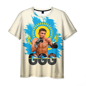 Мужская футболка 3D с принтом Геннадий Головкин в Новосибирске, 100% полиэфир | прямой крой, круглый вырез горловины, длина до линии бедер | Тематика изображения на принте: fighting | ggg | боец | боксер | борьба | драки