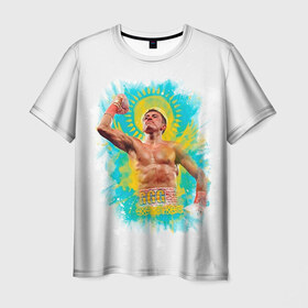 Мужская футболка 3D с принтом Геннадий Головкин в Новосибирске, 100% полиэфир | прямой крой, круглый вырез горловины, длина до линии бедер | fighting | ggg | боец | боксер | борьба | драки
