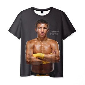 Мужская футболка 3D с принтом Геннадий Головкин в Новосибирске, 100% полиэфир | прямой крой, круглый вырез горловины, длина до линии бедер | fighting | ggg | боец | боксер | борьба | драки