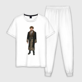 Мужская пижама хлопок с принтом Кейдж 1 в Новосибирске, 100% хлопок | брюки и футболка прямого кроя, без карманов, на брюках мягкая резинка на поясе и по низу штанин
 | Тематика изображения на принте: актер | кейдж в казахстане | мем | николас кейдж