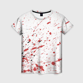 Женская футболка 3D с принтом Брызги в Новосибирске, 100% полиэфир ( синтетическое хлопкоподобное полотно) | прямой крой, круглый вырез горловины, длина до линии бедер | 3d | абстракция | абстракция красок | арт | брызги | краска | кровь | прикольные | цветные | штрихи