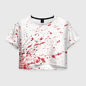 Женская футболка 3D укороченная с принтом Брызги в Новосибирске, 100% полиэстер | круглая горловина, длина футболки до линии талии, рукава с отворотами | 3d | абстракция | абстракция красок | арт | брызги | краска | кровь | прикольные | цветные | штрихи