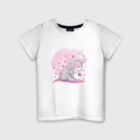 Детская футболка хлопок с принтом Слоник в Новосибирске, 100% хлопок | круглый вырез горловины, полуприлегающий силуэт, длина до линии бедер | Тематика изображения на принте: акварель | любовь | рисунок | розовый