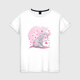 Женская футболка хлопок с принтом Слоник в Новосибирске, 100% хлопок | прямой крой, круглый вырез горловины, длина до линии бедер, слегка спущенное плечо | акварель | любовь | рисунок | розовый