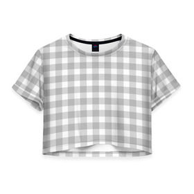 Женская футболка 3D укороченная с принтом Grey squares в Новосибирске, 100% полиэстер | круглая горловина, длина футболки до линии талии, рукава с отворотами | белый | клеточка | серый | текстура