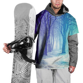 Накидка на куртку 3D с принтом Мрачный лес в Новосибирске, 100% полиэстер |  | Тематика изображения на принте: вечер | деревья | загадочный | зеленый | земля | зима | лес | необычный | природа | свет | свечение | сибирь | снег | тайга | фиолетовый | яркий