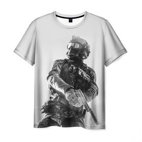 Мужская футболка 3D с принтом Battlefield 4 в Новосибирске, 100% полиэфир | прямой крой, круглый вырез горловины, длина до линии бедер | battlefield | game | soldiers | weapons | воин | игра | игрок | оружие | солдат