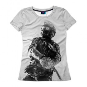 Женская футболка 3D с принтом Battlefield 4 в Новосибирске, 100% полиэфир ( синтетическое хлопкоподобное полотно) | прямой крой, круглый вырез горловины, длина до линии бедер | battlefield | game | soldiers | weapons | воин | игра | игрок | оружие | солдат
