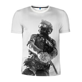 Мужская футболка 3D спортивная с принтом Battlefield 4 в Новосибирске, 100% полиэстер с улучшенными характеристиками | приталенный силуэт, круглая горловина, широкие плечи, сужается к линии бедра | Тематика изображения на принте: battlefield | game | soldiers | weapons | воин | игра | игрок | оружие | солдат