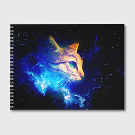 Альбом для рисования с принтом Звездный кот в Новосибирске, 100% бумага
 | матовая бумага, плотность 200 мг. | Тематика изображения на принте: звезды | кот | мордочка | темный