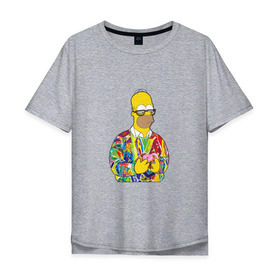 Мужская футболка хлопок Oversize с принтом Homer в Новосибирске, 100% хлопок | свободный крой, круглый ворот, “спинка” длиннее передней части | bart | homer | simpsons | барт | гомер | еда | мультфильм | отец | папа | пончик | радуга | симпсоны | спрингфилд | хиппи | цвет