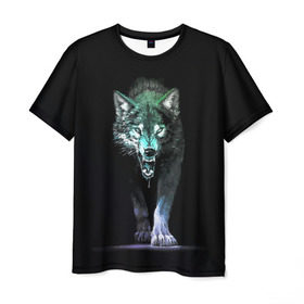 Мужская футболка 3D с принтом Волчий оскал в Новосибирске, 100% полиэфир | прямой крой, круглый вырез горловины, длина до линии бедер | аука | бирюк | волк | волчара | волчица | волчок | глаза | животное | животные | зверь | зеленые | злость | картина | койот | млекопитающее | рисунок | санитар леса | серый | хищник | цветной | шакал