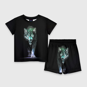 Детский костюм с шортами 3D с принтом Волчий оскал в Новосибирске,  |  | Тематика изображения на принте: аука | бирюк | волк | волчара | волчица | волчок | глаза | животное | животные | зверь | зеленые | злость | картина | койот | млекопитающее | рисунок | санитар леса | серый | хищник | цветной | шакал