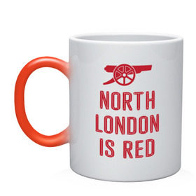 Кружка хамелеон с принтом North London is Red в Новосибирске, керамика | меняет цвет при нагревании, емкость 330 мл | Тематика изображения на принте: arsenal | football | арсенал | лондон | спорт | футбол