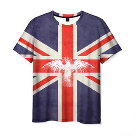 Мужская футболка 3D с принтом Флаг Англии с белым орлом в Новосибирске, 100% полиэфир | прямой крой, круглый вырез горловины, длина до линии бедер | london | англия | белый | брызги | великобритания | империя | клякса | крылья | лондон | необычный | объеденное королевство | орел | птица | символ | сокол | туманный альбион | флаг