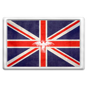 Магнит 45*70 с принтом Флаг Англии с белым орлом в Новосибирске, Пластик | Размер: 78*52 мм; Размер печати: 70*45 | london | англия | белый | брызги | великобритания | империя | клякса | крылья | лондон | необычный | объеденное королевство | орел | птица | символ | сокол | туманный альбион | флаг