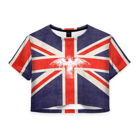 Женская футболка 3D укороченная с принтом Флаг Англии с белым орлом в Новосибирске, 100% полиэстер | круглая горловина, длина футболки до линии талии, рукава с отворотами | london | англия | белый | брызги | великобритания | империя | клякса | крылья | лондон | необычный | объеденное королевство | орел | птица | символ | сокол | туманный альбион | флаг